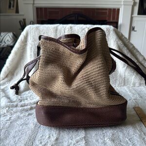 Brown and Tan Woven Drawstring Purse